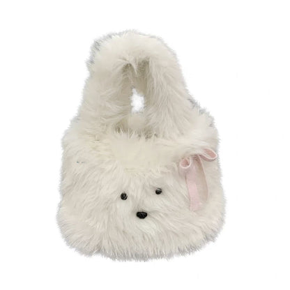 cute furry puppy portable bowknot bag