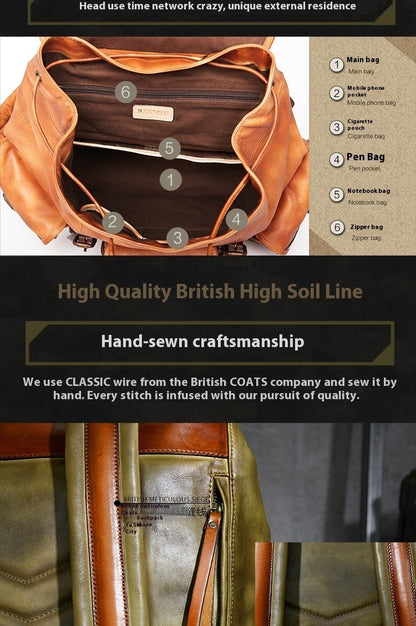 first layer leather mens large capacity travel backpack