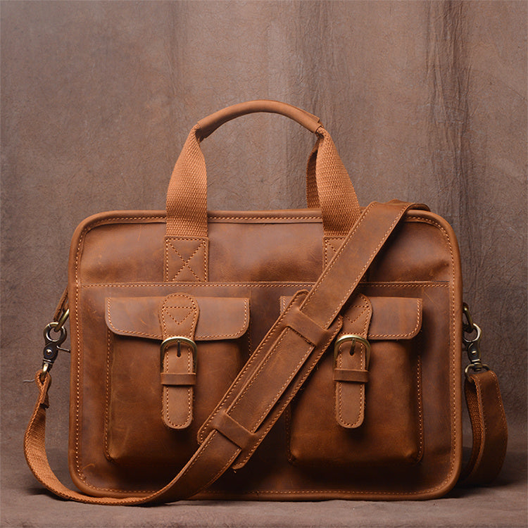 mens retro handmade first layer cowhide portable briefcase