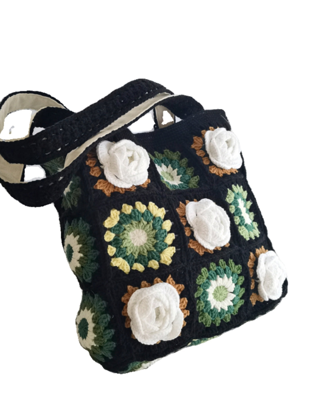 professional wool crocheted high end hand woven flower shoulder bag