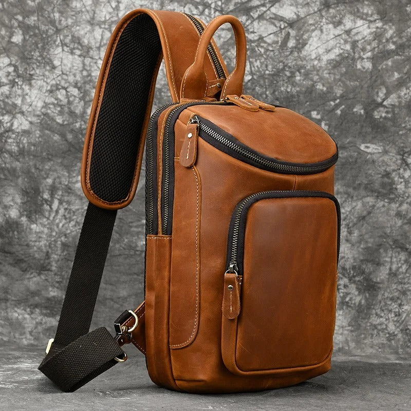 mens retro crazy horse skin shoulder bag