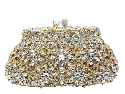 shell shaped metal diamond studded rhinestone dinner bag