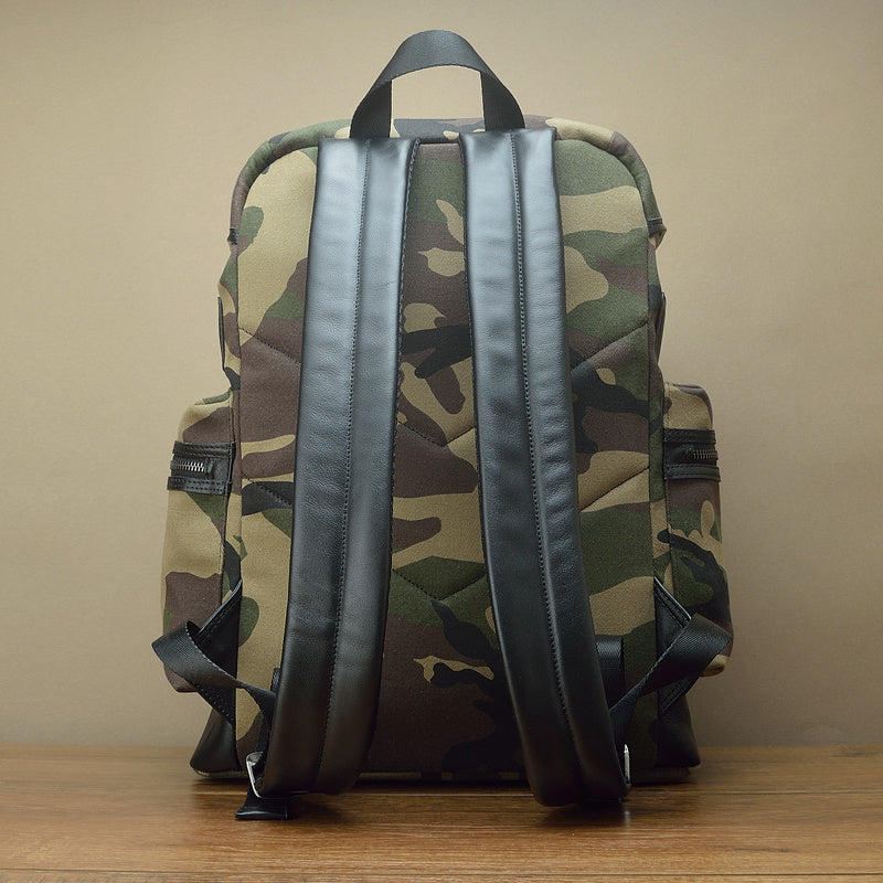 fashion camouflage canvas and leather backpack