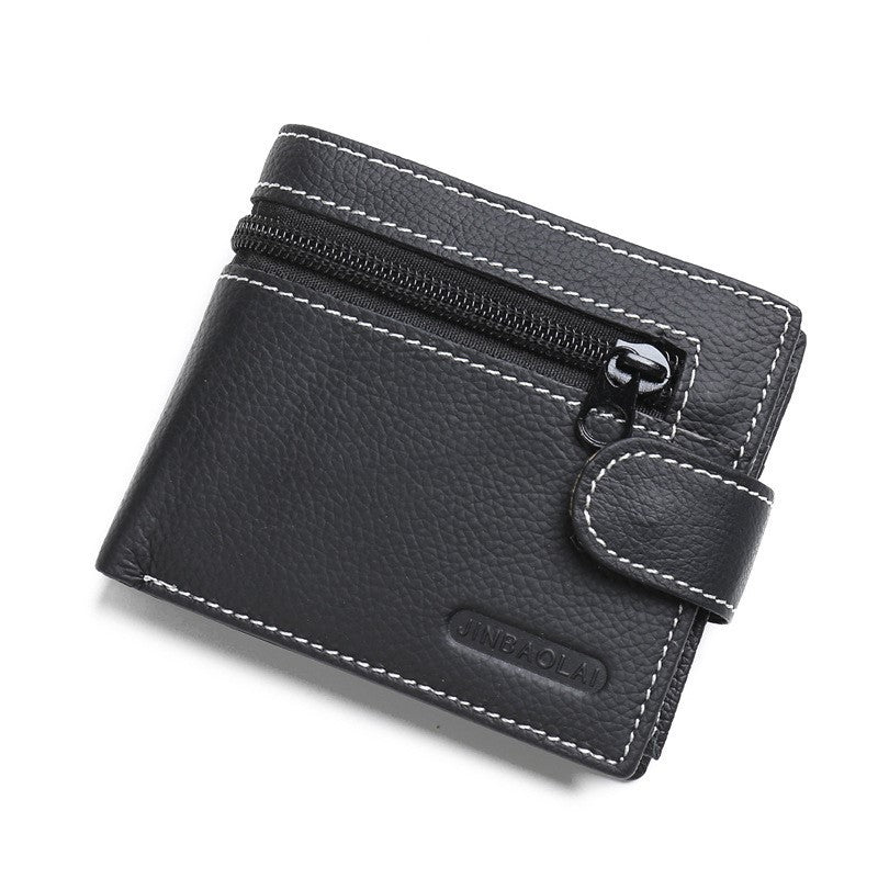 mens leather wallet with zipper and buckle