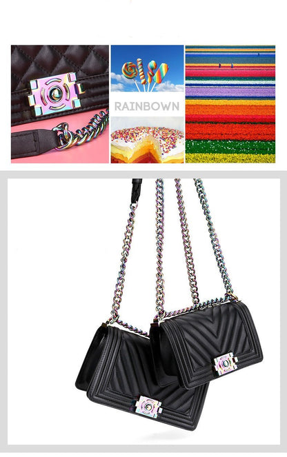 leather one shoulder diagonal colorful chain bag