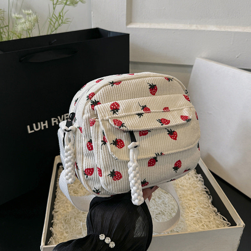 corduroy cloth bag womens strawberry printing