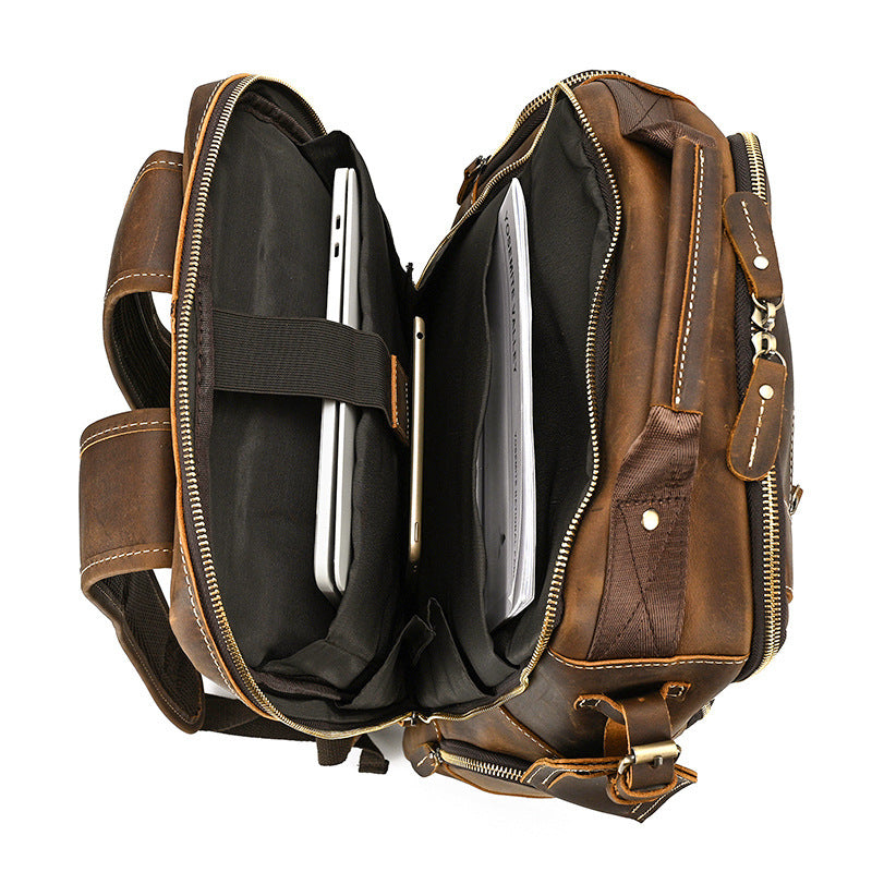 retro mens backpack cowhide large capacity 15 inch computer bag