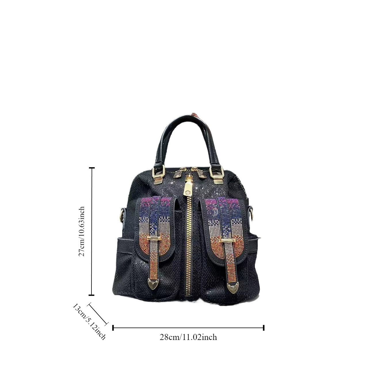 womens fashion diamond embedded elegant backpack multi pocket tote