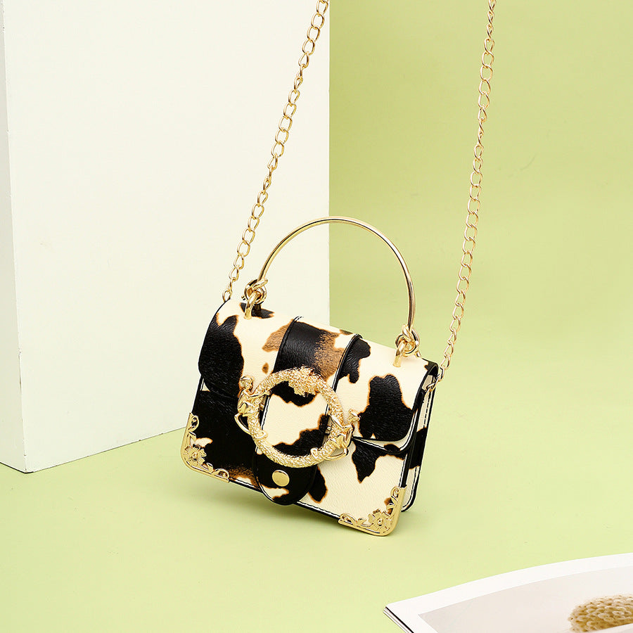 factory wholesale cow pattern handbag women casual chain messenger bag