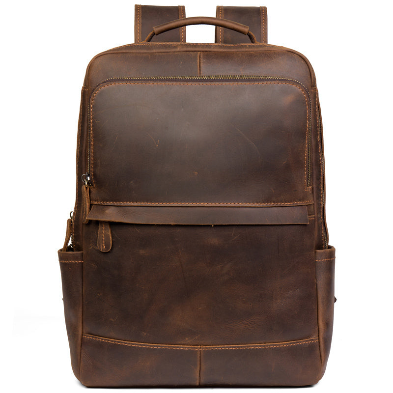 retro genuine leather casual top layer cowhide handmade business computer backpack