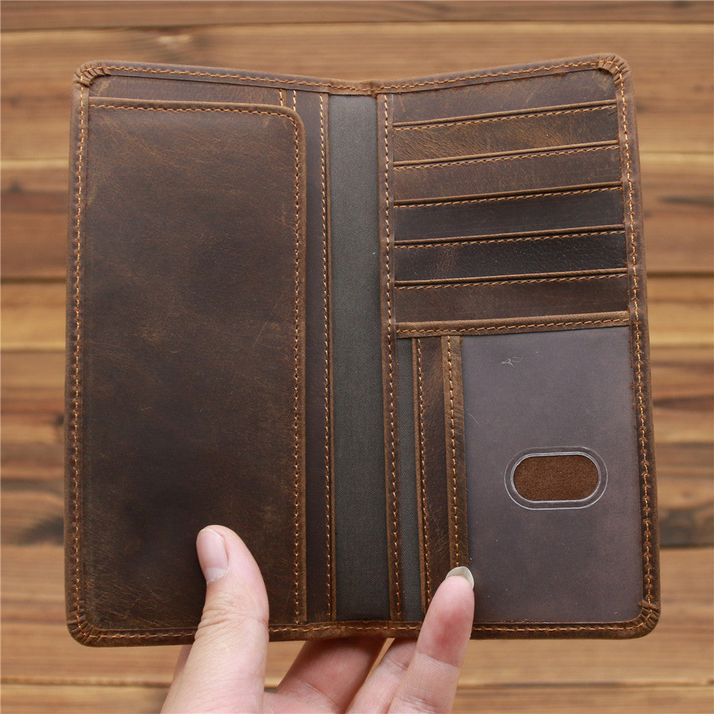 mens fashion crazy horse leather long wallet