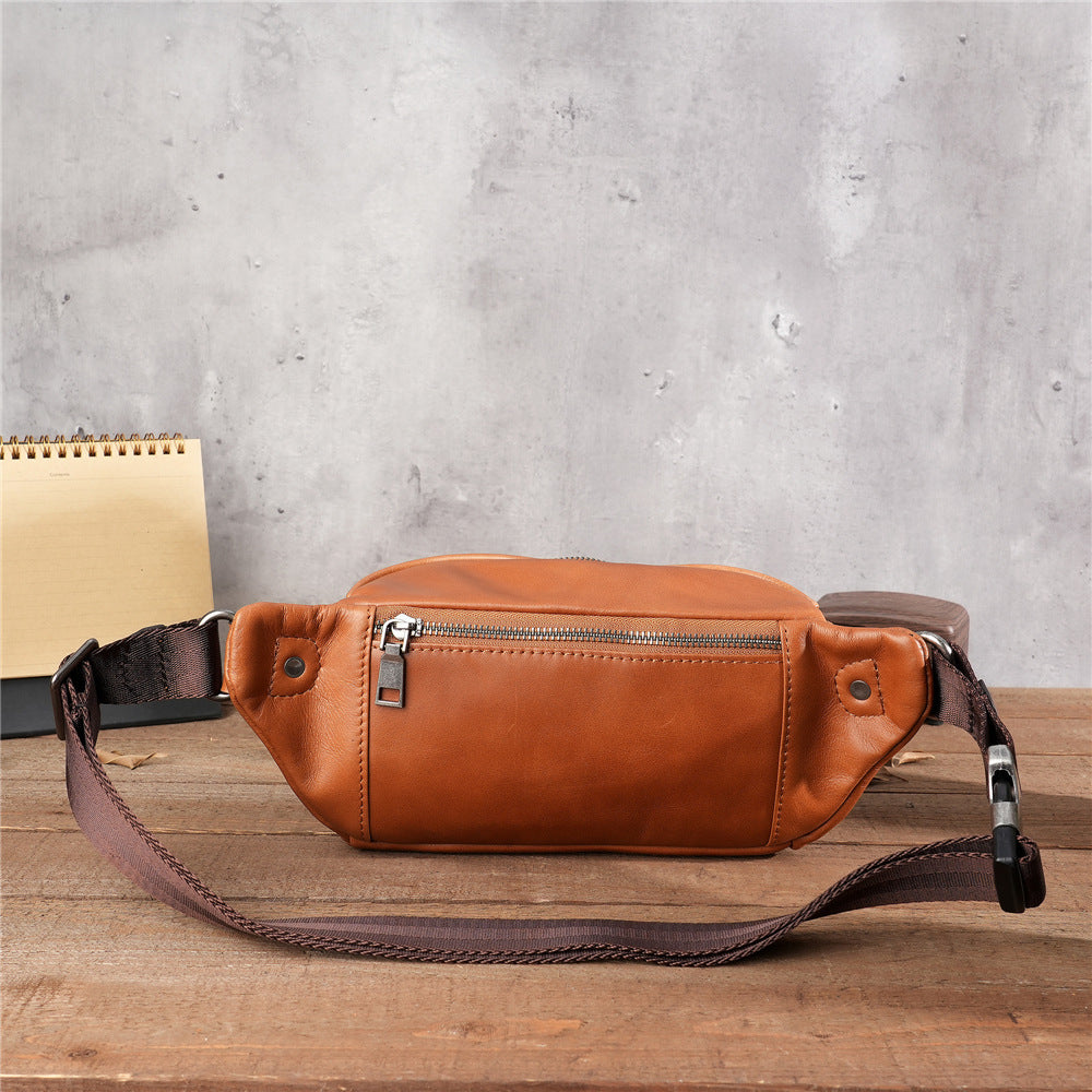 baotou layer cowhide phone belt large capacity sports crossbody chest bag