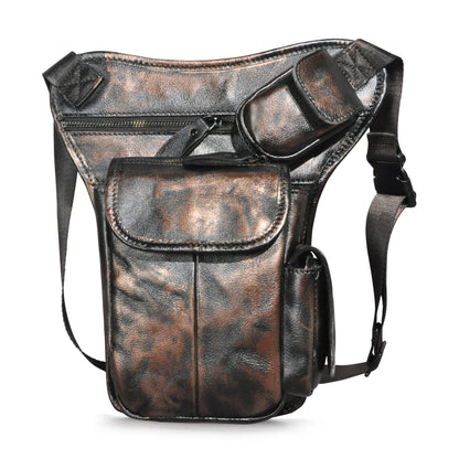 first layer oil waxed leather cowhide vintage mens outdoor leg bag waist bag
