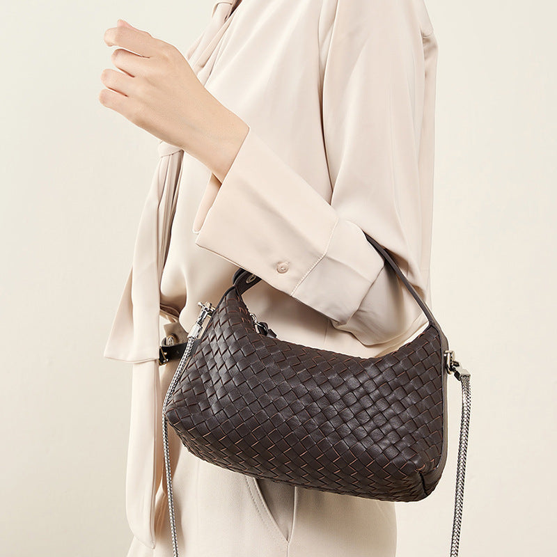 niche-authentic-leather-weave-dumpling-bag