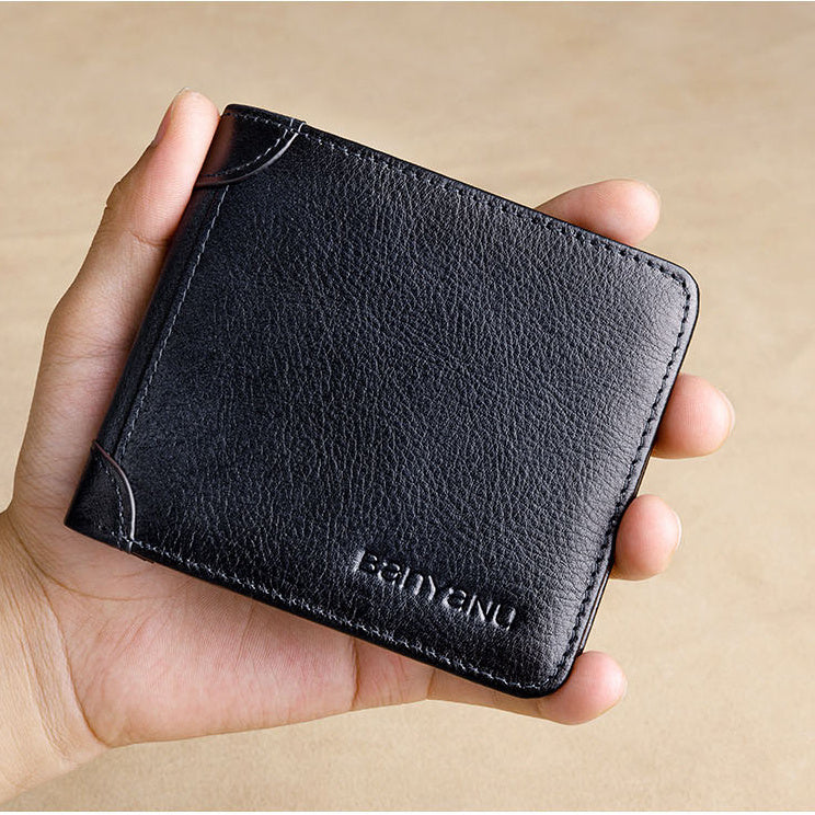 mens short leather large capacity leather horizontal wallet