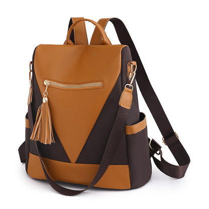 simple fashion large capacity color contrast patchwork casual backpack