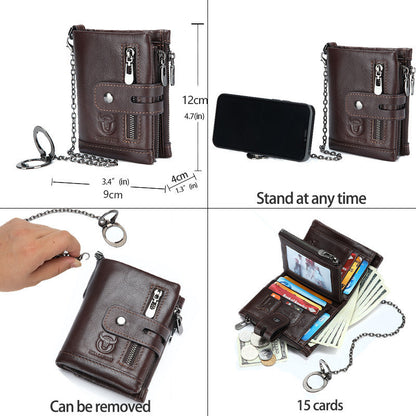 leather mobile phone holder wallet multi function anti theft chain