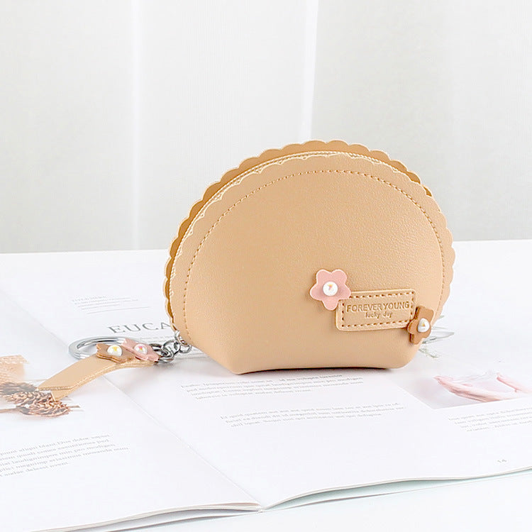 womens hand holding fan small and simple coin key case one piece zipper waterproof coin purse