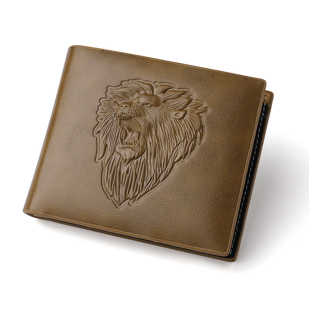 mens zipper wallet lion embossed pattern animal