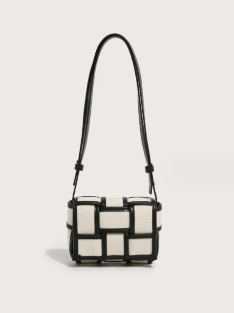 black and white contrasting canvas bag