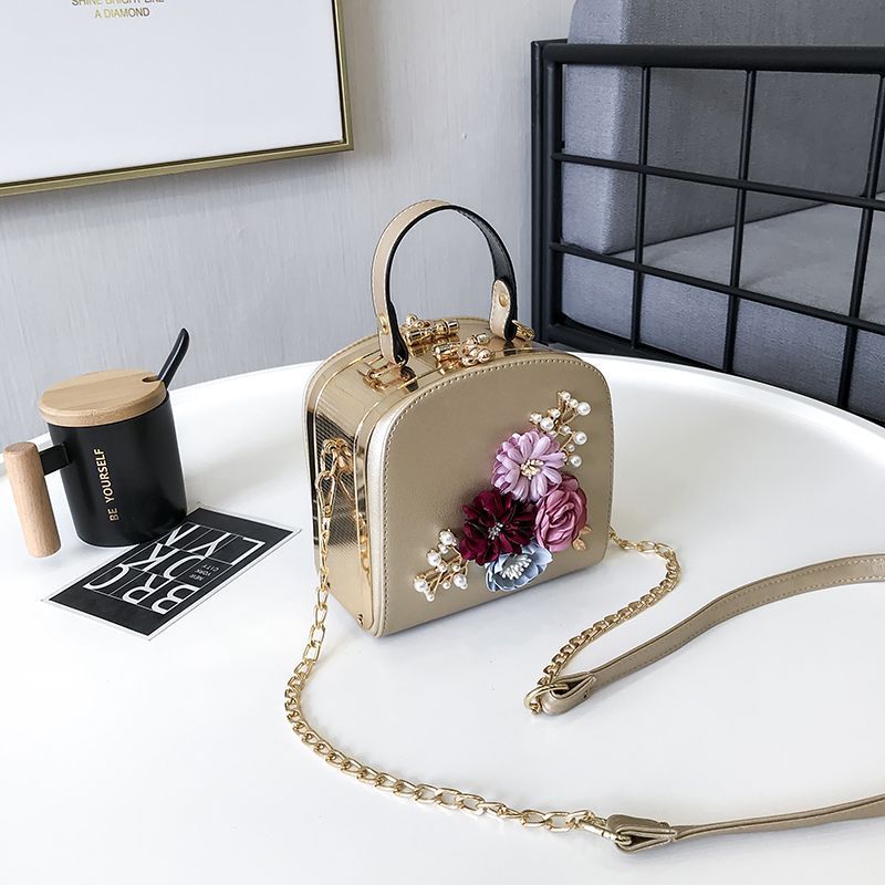 metal clip small square bag new fashion dinner flower shoulder