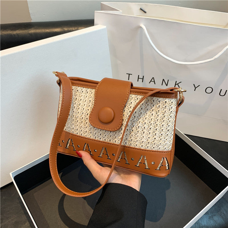 summer fashion woven female niche korean style advanced texture letters hollow shoulder bag