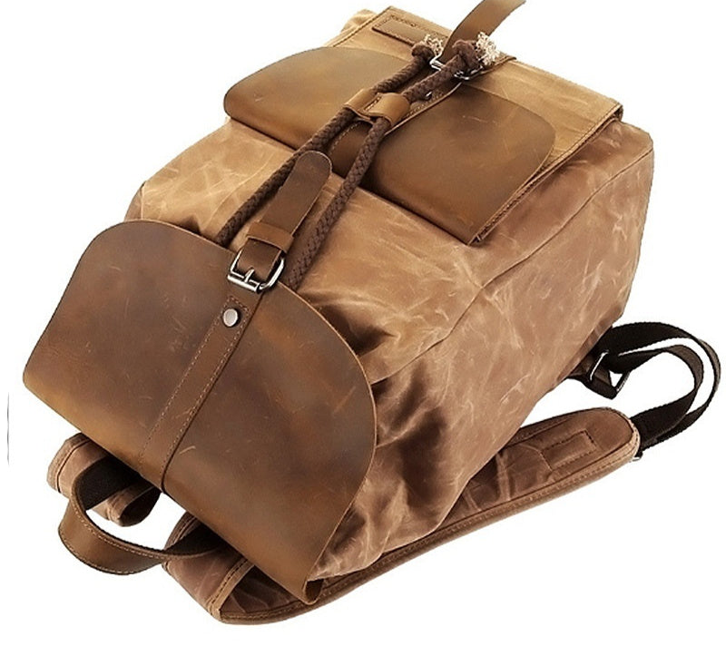waterproof outdoor travel crazy horse leather casual nylon mens backpack canvas bag