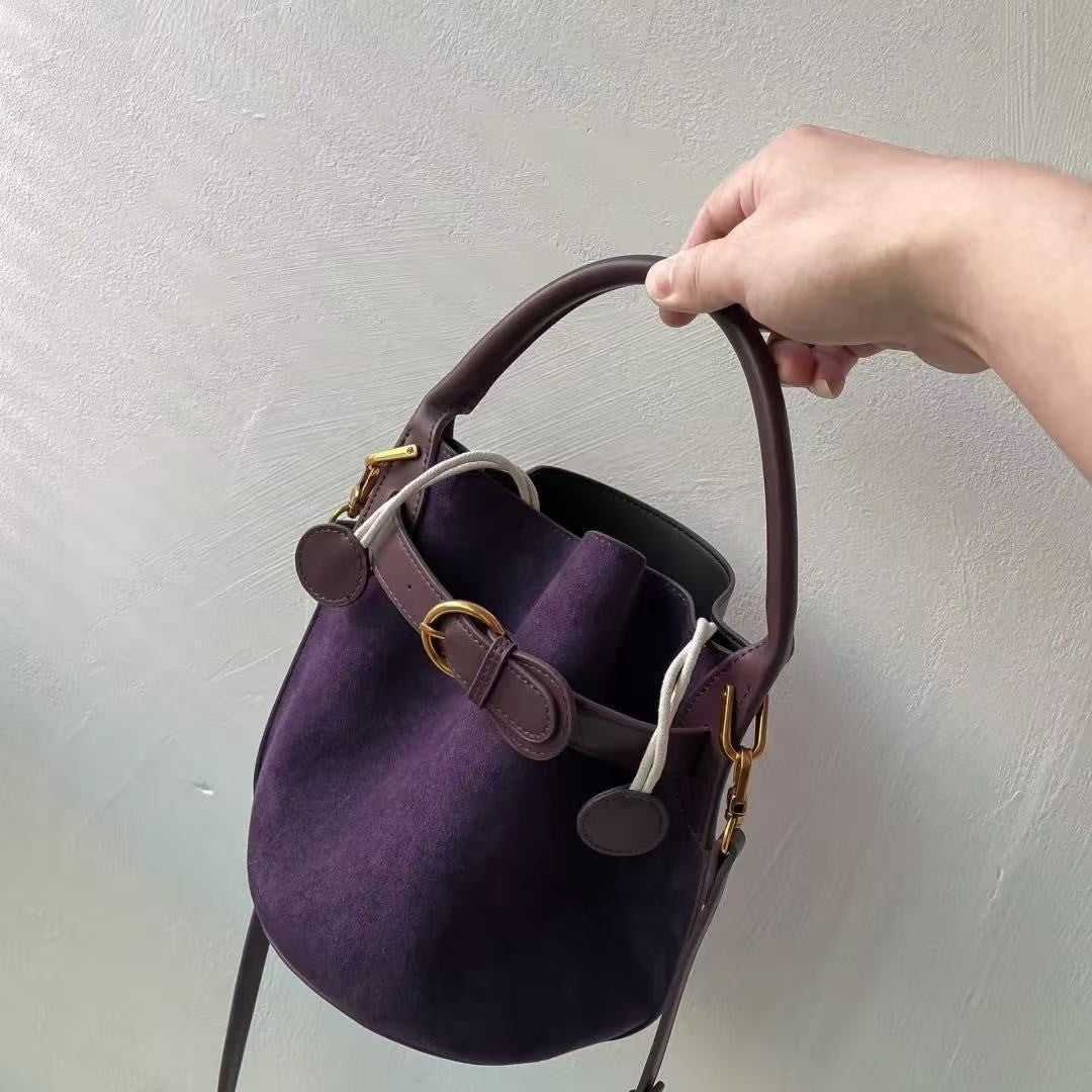 purple velvet bucket womens shoulder messenger bag