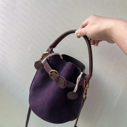 purple velvet bucket womens shoulder messenger bag