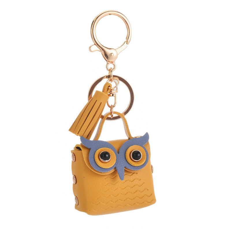 creative leather owl coin purse keychain