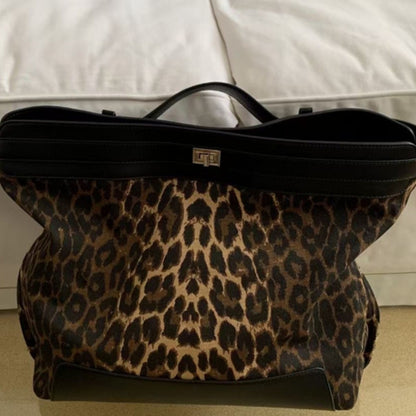 special interest design leopard print hot girl retro canvas leather patchwork