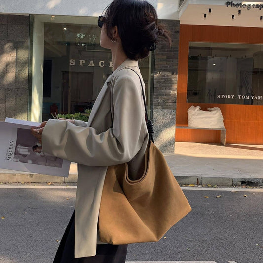 Luxury Vintage Suede Leather Large-Capacity Shoulder Bag