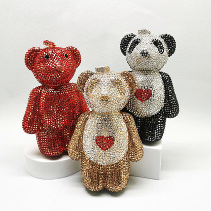 diamond bear shape rhinestone chain female key dinner bag