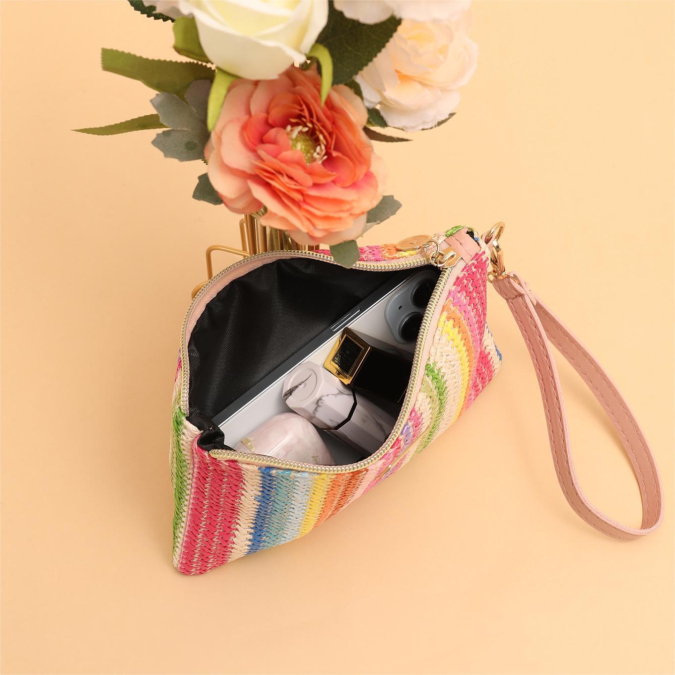 online influencer rainbow woven bag clutch coin purse