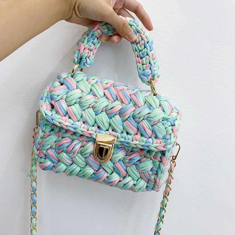 hand knitted crochet tote crossbody bag