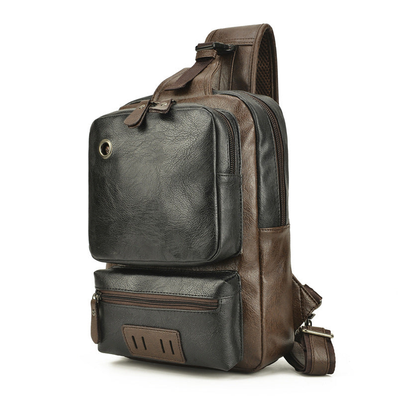 mens pu fashion chest large capacity shoulder messenger bag