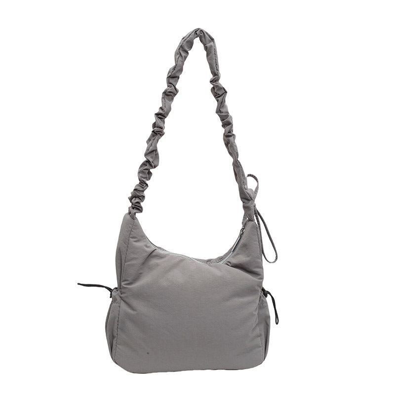 womens drawstring ruffle cloud portable shoulder messenger bag