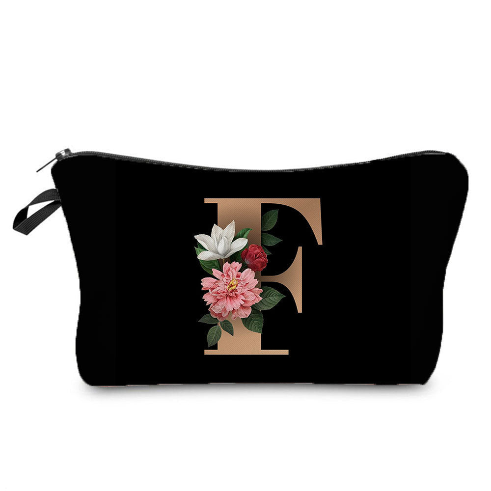 creative portable toiletry black background gold letter printing makeup storage bag