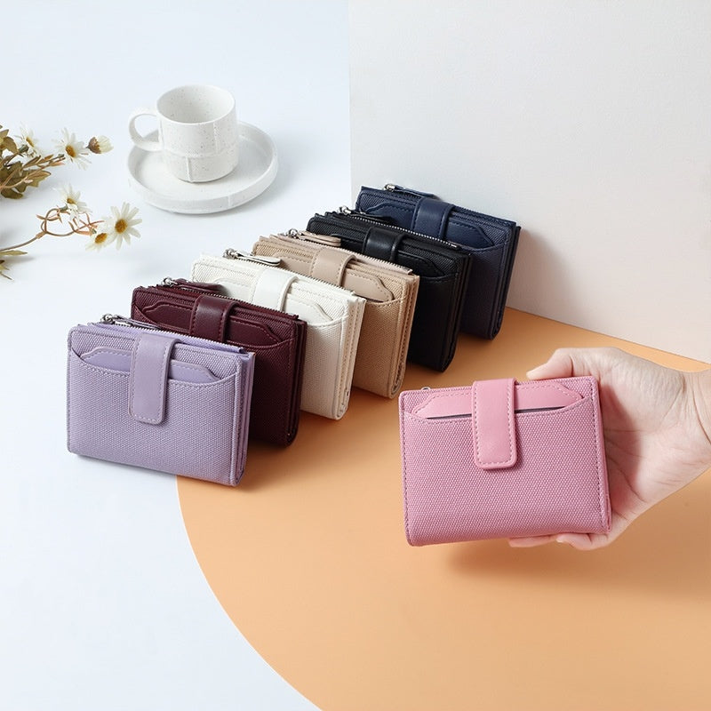 womens short solid color leather wallet