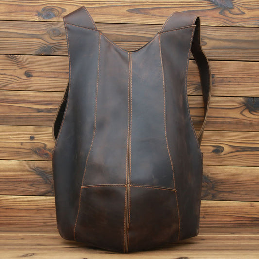 2108 mens backpack crazy horse leather backpack retro dark brown college style student backpack boys backpack