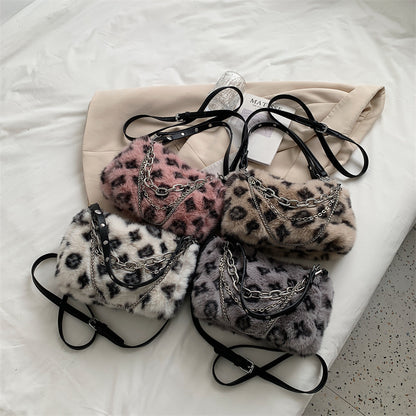 winter plush bags chain shoulder bag women flowers print handbags