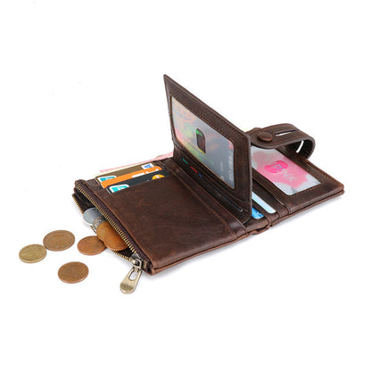 new antimagnetic retro chocolate color double zipper casual wallet