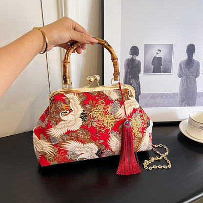 new chinese style retro national style embroidered clutch bag red crowned crane handbag