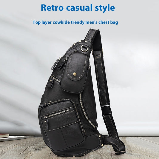 large capacity retro mens cowhide messenger bag