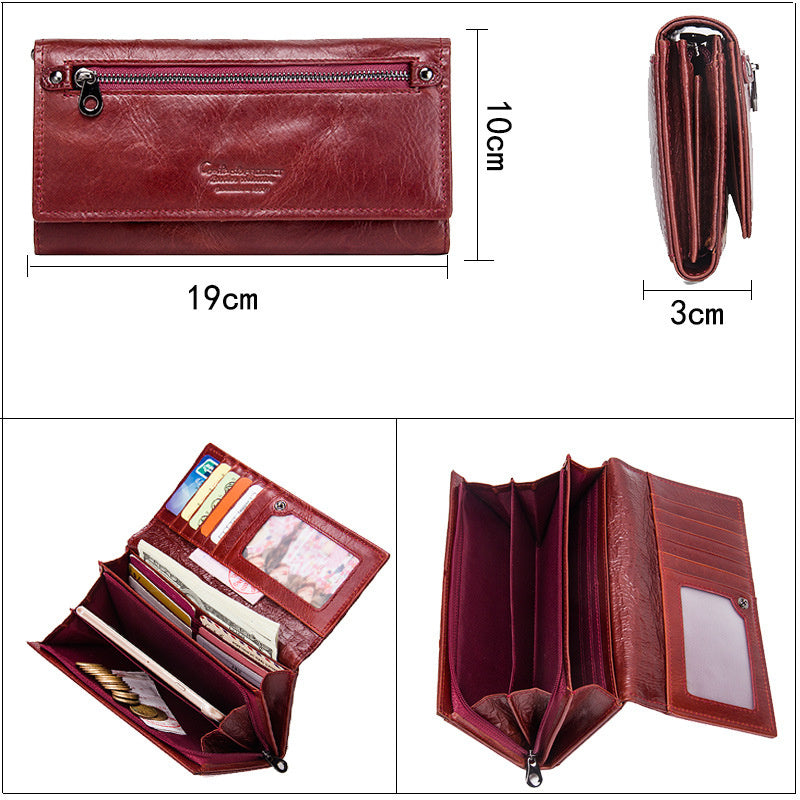 leather womens wallet long leather clutch multi card coin