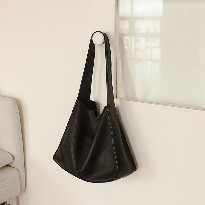 genuine leather womens bag capacity bucket bag retro soft leather