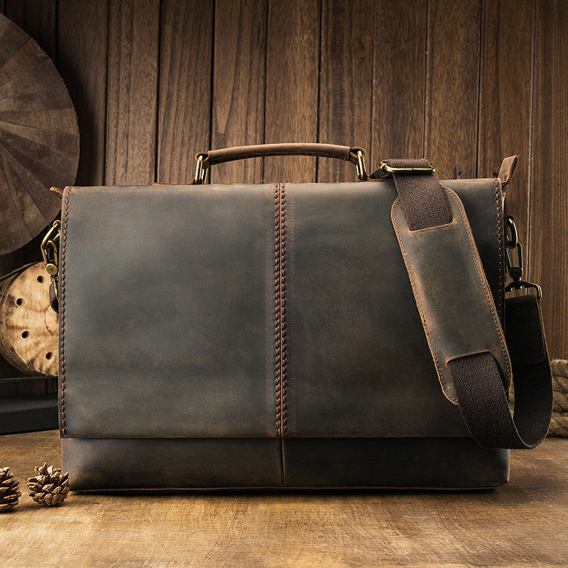 mens leather cross section square briefcase