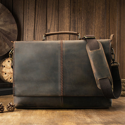 mens leather cross section square briefcase