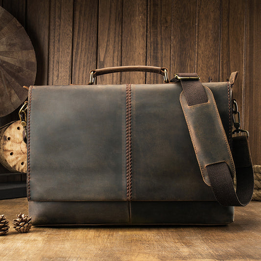 mens leather cross section square briefcase