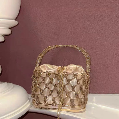 high grade heavy hand woven shiny rhinestone strip metal birdcage portable basket